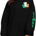 JINTING St Patricks Day Sweatshirt Women Irish Clover Long Sleeve Shirt Lucky Shamrock Graphic Pullover Tops L