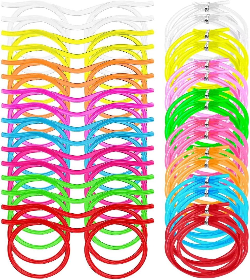 16 Pieces Silly Straw Glasses for Adults Crazy Straws Glasses for Kids Drink, Novelty Fun Loop Drinking Eyeglasses Straw for Birthday Fun Annual Meeting Assorted (8 Colors)