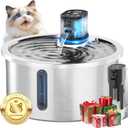 Wireless Cat Water Fountain Stainless Steel Automatic Pet Water Dispenser 4000mAh Battery Operated 3.2L/108oz Large Capacity Water Fountains for Cats Dogs