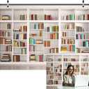 LYWYGG 7X5FT Bookshelf Backdrop Bookcase Backdrop Library Office Background for Video Conference Vintage Party Books CP-259 White