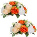 NUPTIO Flower Balls for Wedding Centerpieces: 9.5 Inch Diameter Orange Artificial Flower Ball Arrangement Bouquet Fall Party Table Decor - Fake Rose Autumn Weddings 2 Pcs