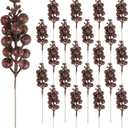DIYASY Glitter Berry Stems for Christmas Tree Ornaments,20Pcs Brown Picks and Sprays Artificial Branches Xmas Tree Filler Holiday Wreath Garland Decorations Home Décor 7.8 Inch