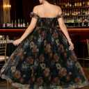 Women's Plus Size Formal Party Cocktail Dress, Wedding Guest Evening Gown with Slit - Off Shoulder Floral Tulle Maxi Dress
