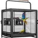 VIVOHOME 19 Inch Wrought Iron Bird Travel Carrier Cage for Parrots Conures Lovebird Cockatiel Parakeets Black