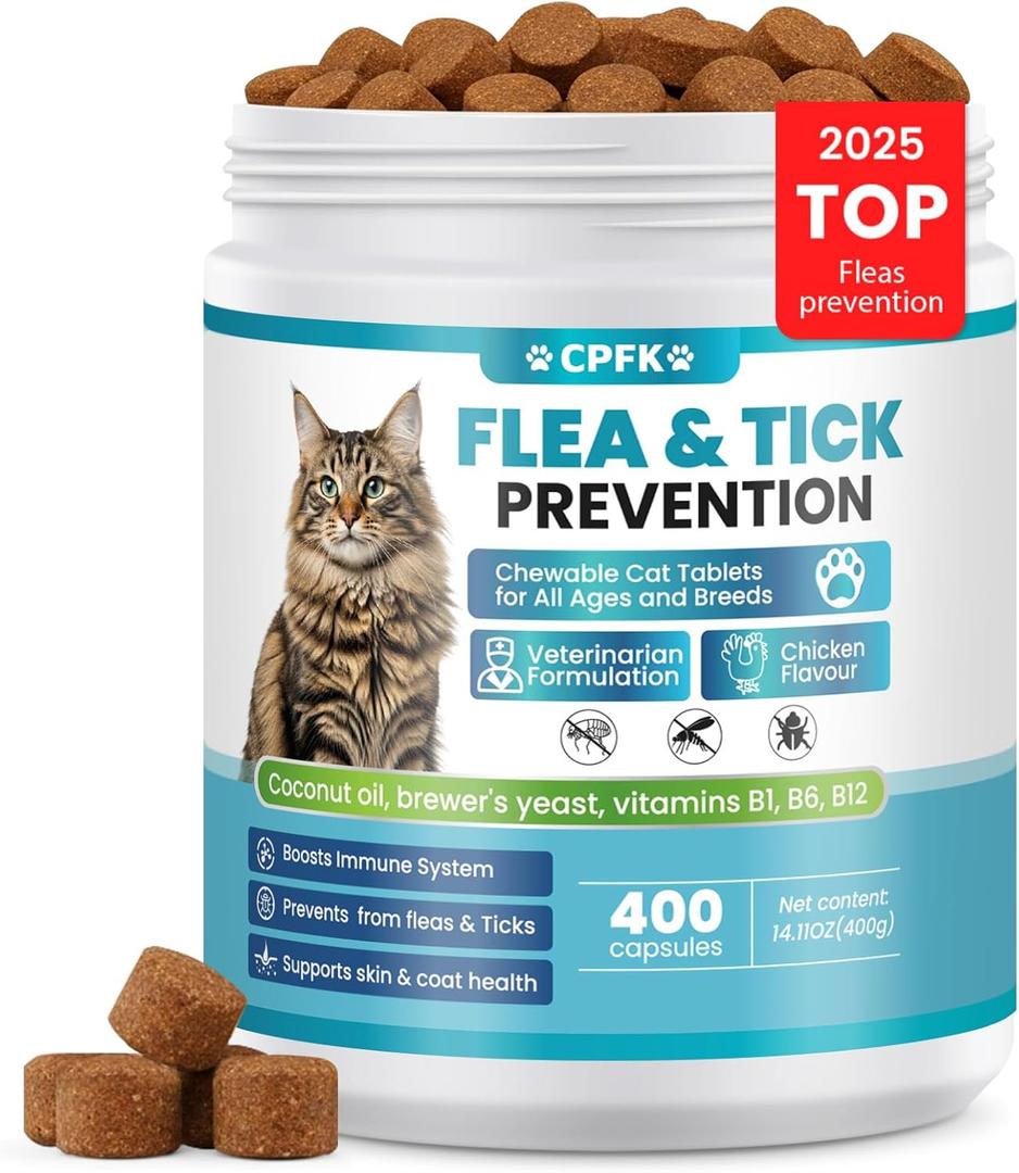 Chewable Flea Treatment for Cats Flea and Tick Prevention for Cats Chewables Fleas Chewables for Cat of All Breeds and Ages 400 Chewable Tablets, BB 08/19/2027