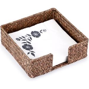 Sumnacon Napkin Holder, Woven Napkin Holder Table, Seagrass Napkin Basket, Square Napkin Tray, Flat Napkin Holders Tray for Kitchen Dinning Table Counter