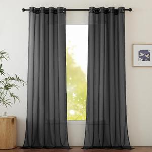 NICETOWN Sheer Window Curtain 84" - Ring Top Window Treatments Home Decorations Voile Panels Drapes with for Living Room/Patio Door (54 Inches Wide, Black, 2 Panels)