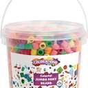 Colorations Jumbo Plastic Pony Beads, 1.5 Pounds in Reusable Bucket, Multi Pack, Assorted Colors, Classroom Pack (Small)