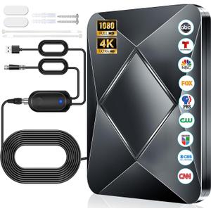 3200+ Miles Range TV Antenna Indoor, 2026 Updated Digital TV Antenna for Smart TV Indoor with Amplifier Signal Booster, HDTV Antenna for Local Channels Supports 8K 4K1080p All TVs-38ft Coaxial Cable (Black)