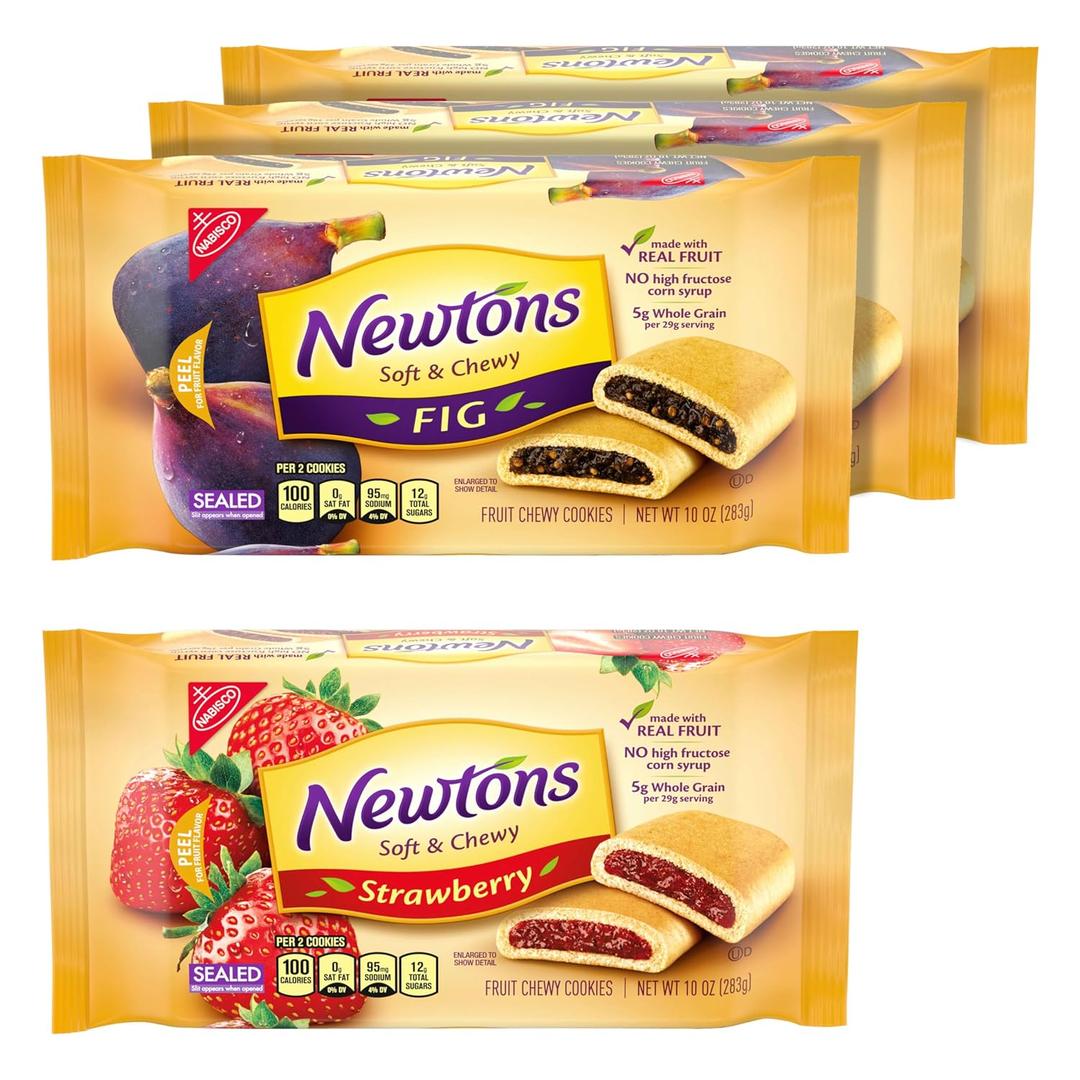 Newtons Soft & Fruit Chewy Fig & Strawberry Cookies Variety Pack, (Fig Bars, Strawberry Bars), 4 Packs BBD: 08-05-26