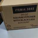 Square Plastic Pitcher with Black Lid, 34 oz - Case Pack of 12 - For Juice, Water, Iced Tea, and Buffet Beverage Service