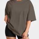 Trendy Queen Womens Oversized Summer T Shirts Plus Size Spring Cute Casual Tops Short Sleeves Fashion Workout Clothes (Brown, L)
