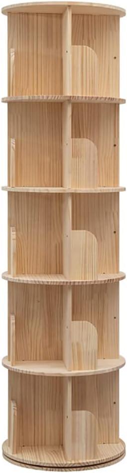Bear Qiaqia Rotating Bookshelf, 360 Display 5 Tier Floor Standing Bookcase Storage Rack for Kids&Adult, Wood Narrow Book Shelf Organizer for Bedroom, Living Room, Study Room(63 * 17.32 * 17.32inch)