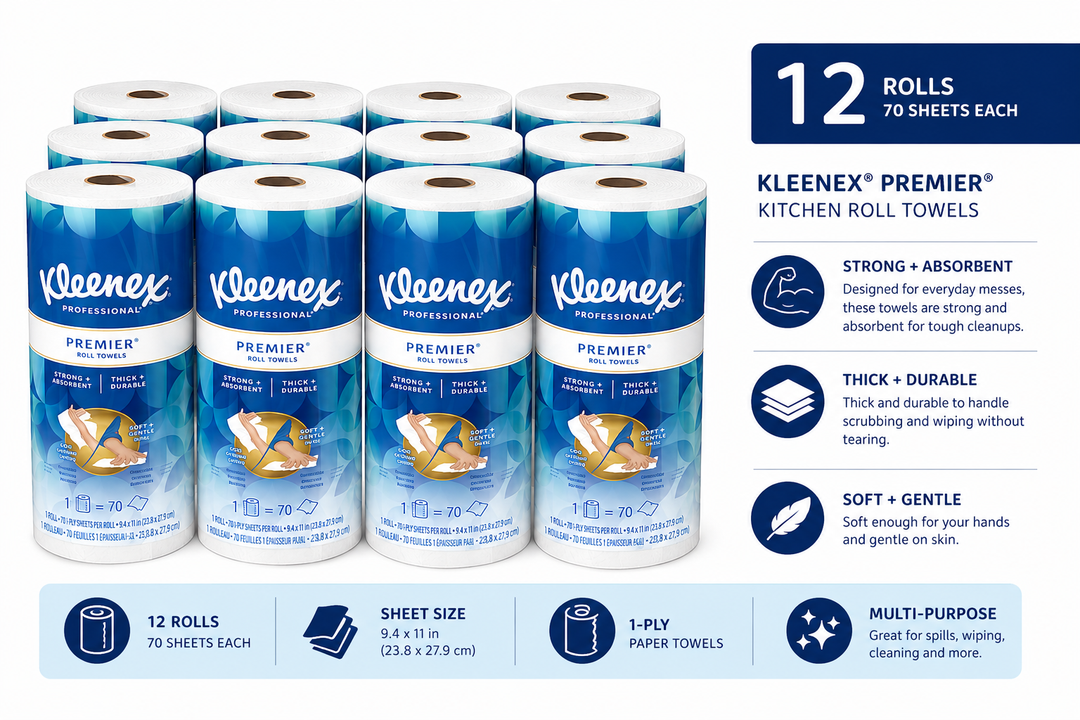 Kleenex Professional Premier Kitchen Paper Towels, Bulk (13964), Cloth-Like Softness, White (70 Sheets/Roll, 12 Rolls/Case, 12 Count