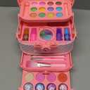 Hollyhi 58 Pcs Kids Makeup Kit for Girl, Princess Toys Real Washable Cosmetic Set with Mirror, Kids Makeup Sets for Girls, Play Make Up Birthday Gifts for 3 4 5 6 7 8 9 10 11 12 Years Old Kid (Pink)