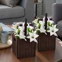 Thyle Religious Easter Table Decor Lent Decoration for Home Church Wooden Cross Woven Basket Christian Tabletop Decoration 9.8 In Jesus Christ Catholic Wood Crafted Cross with Base Foldable Organizer