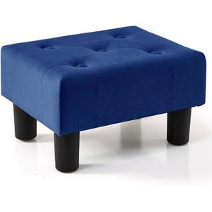 Poofzy Small Foot Stool Ottoman, Velvet Ottoman Foot Rest with Legs, Rectangle Footstool Ottomans for Couch, Living Room and Entryway (Blue)