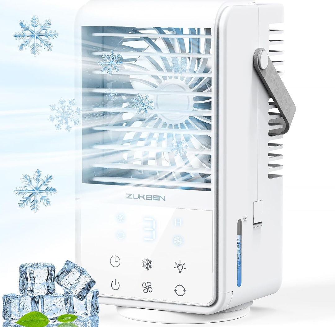 Portable Air Conditioners, ZUKBEN 90° Oscillation Mini Air Conditioner With 3 Speeds 2 Mist, 1000ml Evaporative Air Cooler Fan With 9 Timer Colorful Light,Portable AC for Room Office Camping