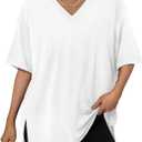 Trendy Queen Oversized Tshirts for Women Workout Plus Size Tops V Neck Short Sleeve Gym Shirts Casual Loose Fit Basic Tees (Medium, White)