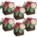 DIYDOFUN Dining Table Centerpiece Set of 6 - Pre-Made Aritifial Rose with Wooden Vase Fake Floral Arrangment Faux Flower for Wedding Bridal Tea Party Event Decorations - Dusty Pink & Champagne