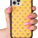 Wildflower Cases - Compatible with iPhone 16 Pro Max | Protective Black Bumper, 6.5ft Drop Test Certified, Women Owned Small Business | Spots Aesthetic Trendy Cute | Polka Dot - Pink and Yellow