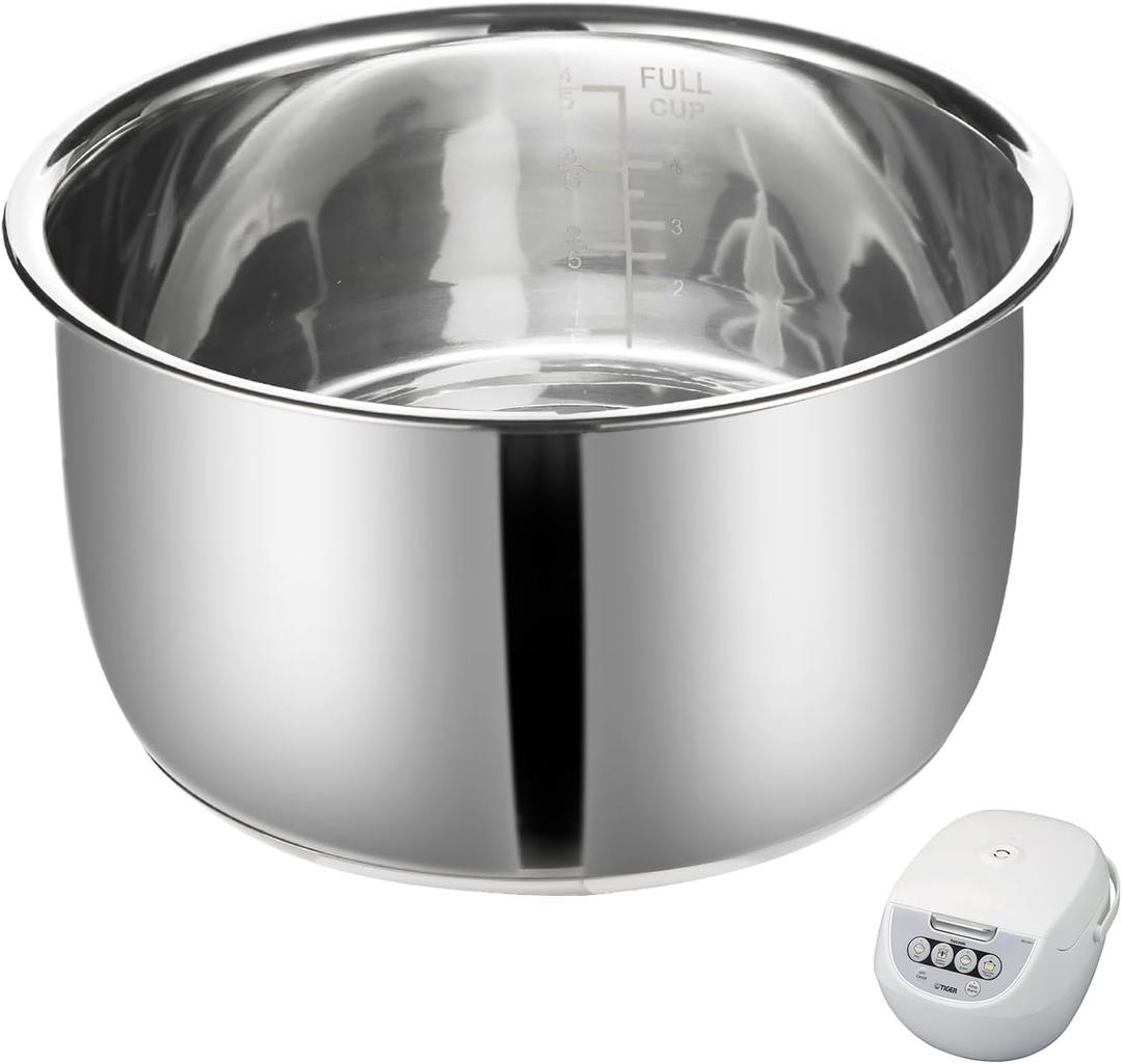 Replacement Rice Cooker 5.5 Cup Inner Pot Only Compatible with Tiger JBV-A10U Inner Pot, 304 Stainless Steel Inner Bowl, Durable Pots for Multi-Cookers, Easy to Clean and Dishwasher Safe
