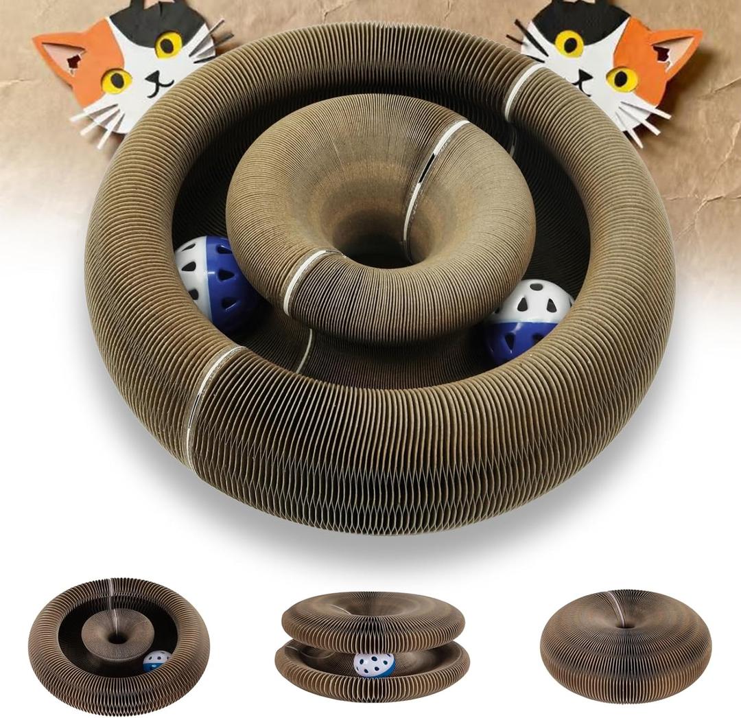 Magnetic Magic Organ Cat Scratcher Toy, Extra-Thick & Large Connectable Cardboard Scratching Board with Bell Ball, Interactive Enrichment Toy for Indoor Cats & Kittens (2 Pack)