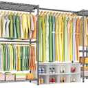 Ulif E10 Clothes RackWith Stretchable Hanger RodFreestanding Clothing Racks for Hanging ClothesAdjustable Closet Organizer SystemPortable Garment Rack 73-97" W x 15" D x 72" HMax Load 800LBSGrey