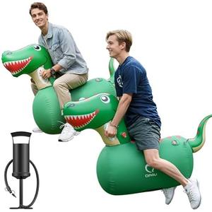 QPAU Inflatable Bouncy Dinosaur Toys with Hand Pump, Heavy Duty Giant Bouncy Pal, 220lbs Load Capacity, Ride On Bouncy Animal Hopper Toy, Indoor Outdoor Bouncers for Kids Girls Boys Ages 5+