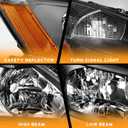 WEELMOTO Headlight Assembly for 2003-2007 Honda Accord, OE Headlamp Replacement, Black Housing, Amber Reflector, Left+Right 2/4-Door