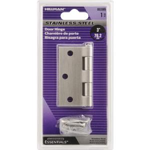 Hillman Hardware Essentials 853395 Residential Square Corner Door Hinges with Removable Pin Stainless Steel 3"