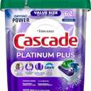 Cascade Platinum Plus Dishwasher Pods, Dish Detergent Soap, Clean Scent, 62 Count