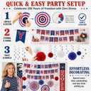 27 PCS 250th Anniversary USA 4th of July Decorations Set,Patriotic Red White Blue Party Kit for America’s 250th Birthday,Independence Day & Memorial Day with Paper Fans,Pom Poms & Banners