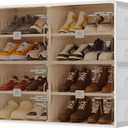 Foldable Shoe Rack Organizer for Entryway with Clear Magnetic Doors - Large Capacity Shoe Cabinet for Boots, Sneakers & All Shoes, Easy Assembly, White 4-Tier 16 Pairs