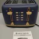 West Bend Timeless 4-Slice Toaster with 7 Browning Levels, Bagel/Waffle/Defrost Settings, High-Lift Lever, Anti-Jam, Easy-Clean Crumb Tray, 4-Slice, Blue/Gold