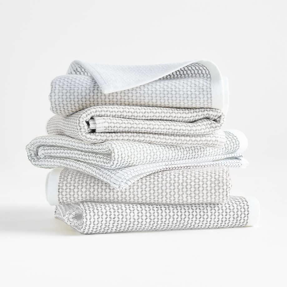 Realm 17" x 27" 100% Cotton Kitchen Towel (4 Pack) | Dobby Textured Pebble Grey | Soft, Plush & Absorbent with Solid White Backing