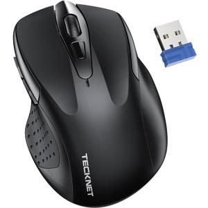 TECKNET Wireless Mouse, 2.4G Ergonomic Optical Mouse, Computer Mouse for Laptop, PC, Computer, Chromebook, Notebook, 6 Buttons, 24 Months Battery Life, 2600 DPI, 5 Adjustment Levels (Black)