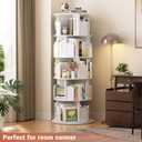 Besiost Rotating Bookshelf Tower, 5 Tier Spinning Bookcase, Revolving 360 Book Shelf Narrow Tall Bookcase, Vertical Turning Round Bookshelf Organizer, Wood Corner Book Shelf for Small Space, White, 5 Tier, 63.6" H