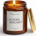 Lavender & Bergamot Scented Candles for Home, Natural Soy Wax Aromatherapy Non Toxic Candle Gifts for Women Men, Home Fragrance Decoration Glass Jar Candle for Meditation and Relaxation (9oz