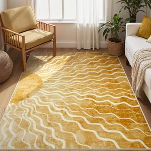 Wonnitar Sun 5x7 Area Rug, Boho Ombre Yellow Bedroom Rug Machine Washable Carpet, Ultra Thin Soft Non Slip Mid Century Nursery Carpet for Kids Room Living Room Playroom Classroom Decor