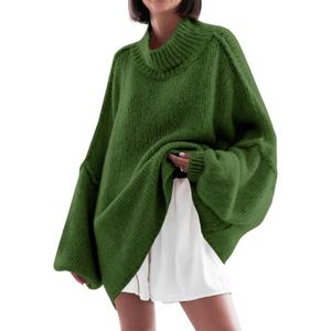 Saodimallsu Womens Oversized Sweaters Mock Neck Batwing Long Sleeve 2026 Fall Trendy Ribbed Knit Casual Tunic Sweater (Large, Army Green)