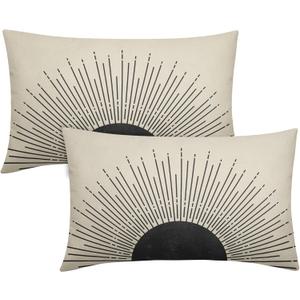 Black Sun Sunrise Sunshine Lumbar Pillow Covers 12X20 Inch Sunset Boho Abstract Decorative Pillow Cases Modern Bohemian Cotton Linen Throw Pillows Set of 2 Home Decor for Sofa Porch Couch Outdoor