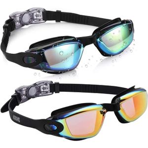 Aegend Kids Swim Goggles, Pack of 2 Swimming Goggles for Children Boys & Girls Age 3-14 (Aqua & Black Orange)
