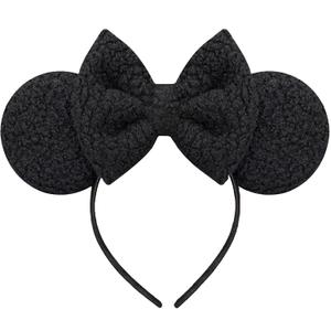 Trnerm Black Mouse Ears Headband for Women, Soft Plush Park Ears Cute Birthday Hair Bands