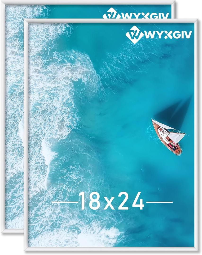 18x24 Picture Frame Set of 2, Scratch-Proof White Frame Lightweight yet Sturdy Display Poster Artwork 18 x 24 Horizontally/Vertically - Slide-In Strips|2 Packs|White|18"x24"