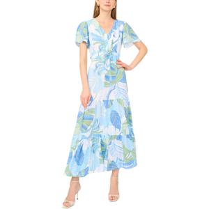 Vince Camuto Women's Tie Waist Cap Sleeve Tiered Maxi Dress (Blue, M)