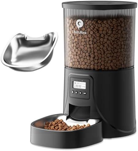 PETULTRA Automatic Cat Feeder: 4L Timed Cats Food Dispenser Programmable 1-6 Meal for Cat and Small Medium Dog- Auto Pet Feeder Easy to Set Up Dual Power Supply with Desiccant Bag| Detachable Washable