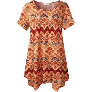 LARACE Short Sleeve Shirts for Womens Plus Size Tops Casual Summer Clothes Asymmetrical Tunic Blouses (Orange, XL)