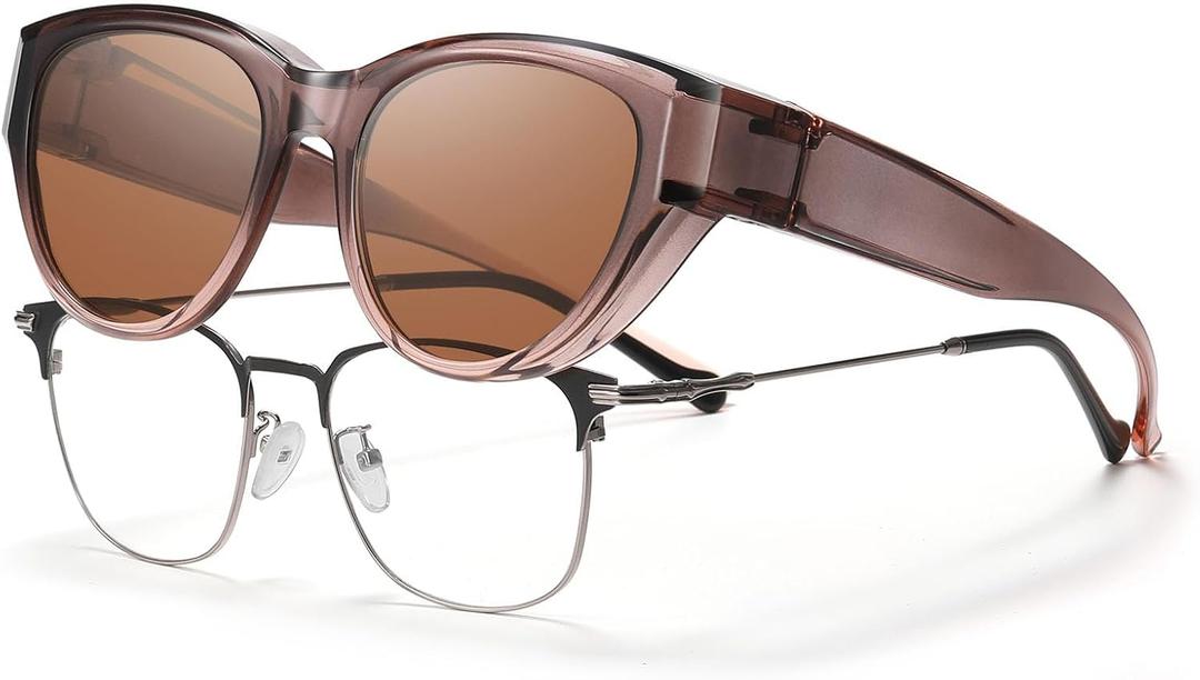 HAOLOTA Polarized Fit Over Sunglasses for Women, UV400 Cat Eye Wrap Around Overglasses for Prescription Glasses & Driving