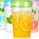 6 Pcs 70 Oz Water Plastic Pitcher with Handle and Lid,Tea Pitcher With Lid for Easy Pouring, Half Gallon 2 Quart Round Water Pitcher for Juice Iced Tea Lemonade,Assorted Colors